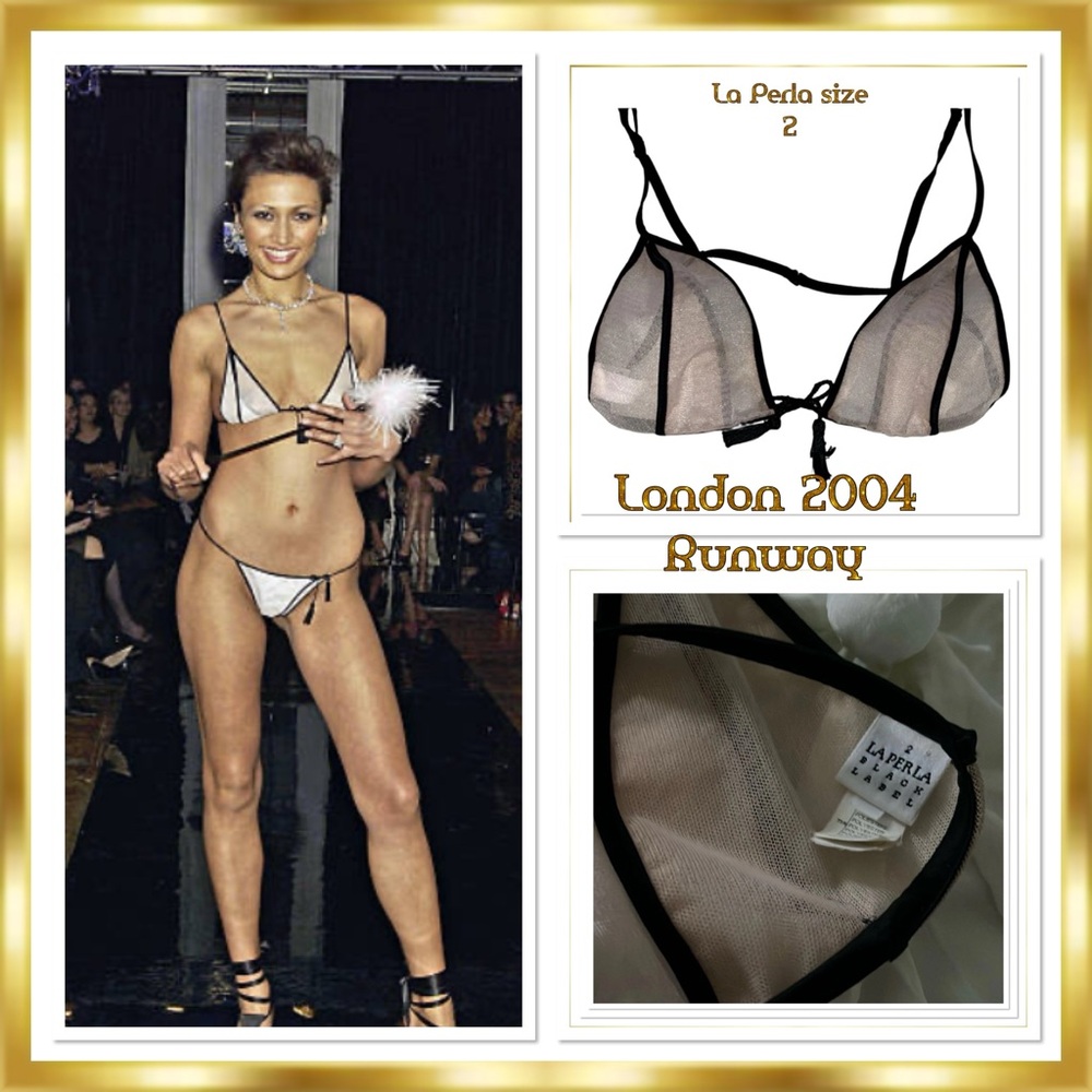 La Perla Black Label Silk Boning Tulle Triangle Tassel Bra $375 Runway RARE